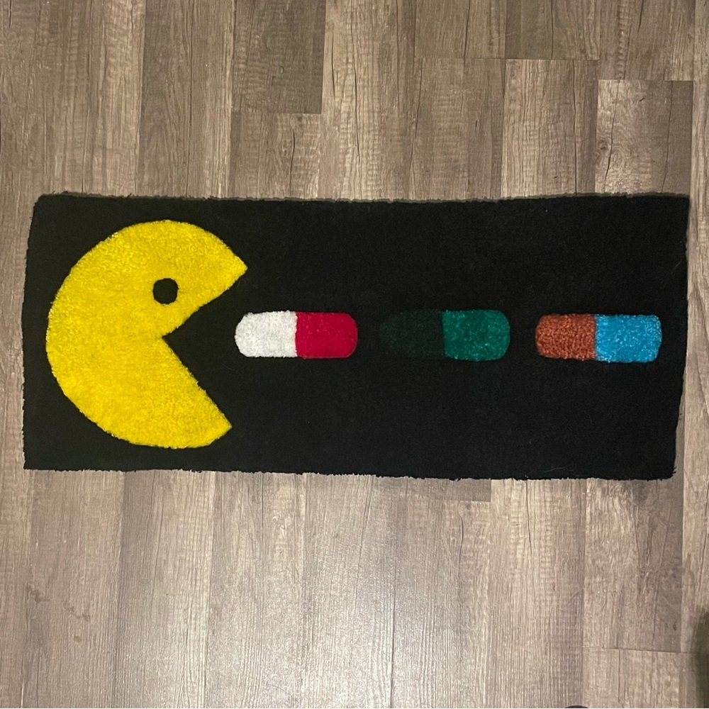 Pac-Man eating pills tufted rugs 29inx12in
